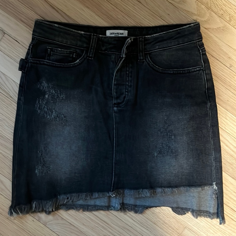 Zadig & Voltaire Grey/Black Denim Asymmetric Skirt